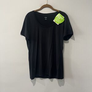 Icebreaker Shirt Womens Large Black Tech Short Sleeve Scoop Neck 120 Wool Logo
